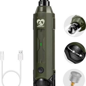 Casfuy 6-Speed Dog Nail Grinder - Newest Enhanced Pet Nail Grinder Super Quiet Rechargeable Electric Dog Nail Trimmer Painless Paws Grooming & Smoothing Tool for Large Medium Small Dogs (Army Green)