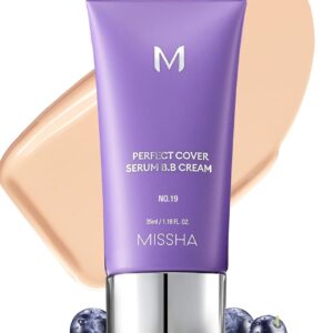 MISSHA M PERFECT COVER SERUM BB CREAM No.19 Ivory - Fair/Light with Warm Undertone, Skin Tint, Tinted Moisturizer, Skin Care Foundation Makeup, Superfood Complex, Glass Skin, Korean Makeup,1.18 Fl oz