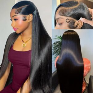Real Human Hair wig 13x6 Lace Front Wigs Human Hair Pre Plucked 28 Inch Straight Human Hair Wig with Baby Hair 200% Density HD Lace Front Wigs Frontal Glueless Wigs for Women