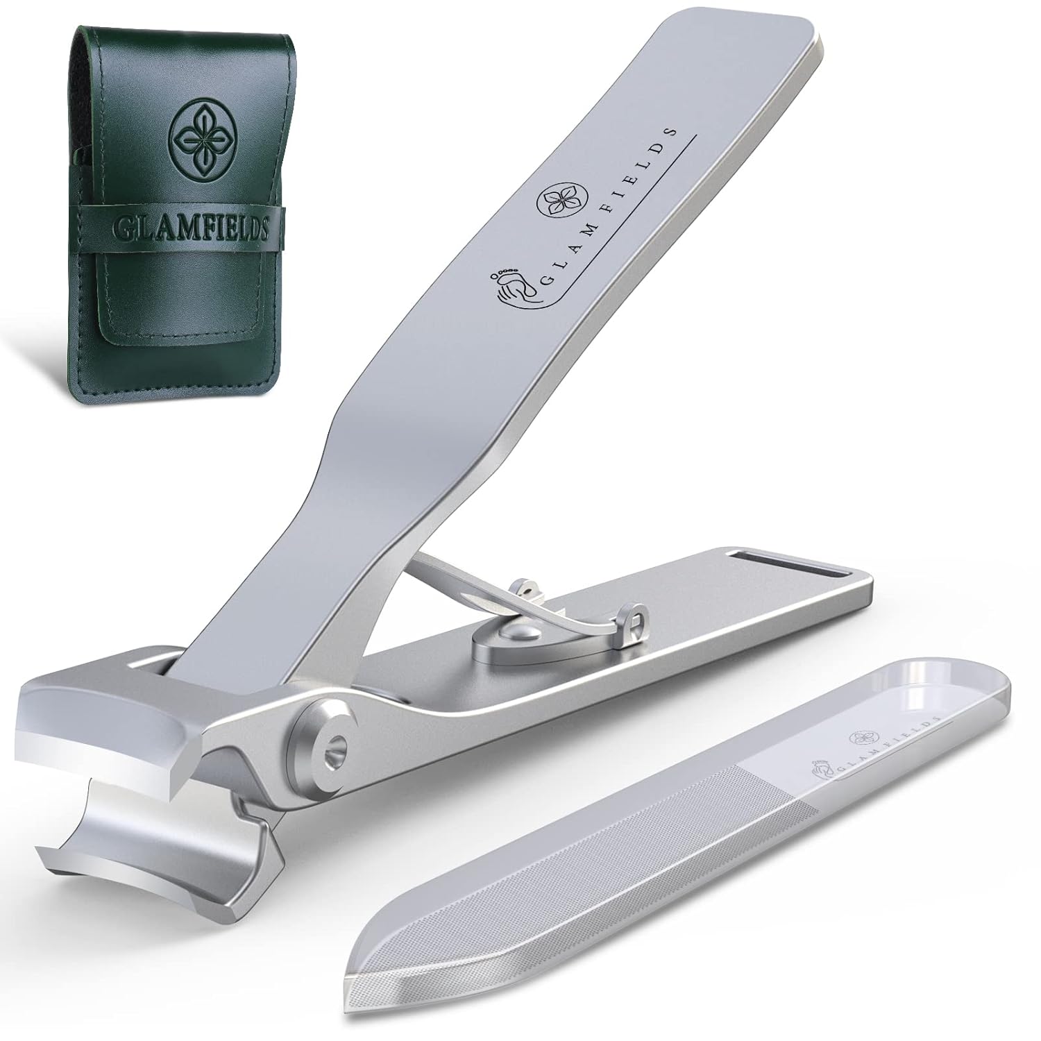 GLAMFIELDS Nail Clippers, 17mm Wide Jaw Opening Toenail Clippers for Seniors Thick Toenails/Ingrown Toenail Treatment, Heavy Duty Fingernail Clipper for Manicure, Pedicure, Men & Women Big(Silver)
