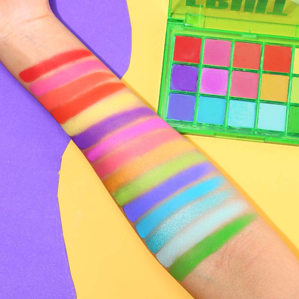 UCANBE Bright Colorful Neon Rainbow Makeup Eyeshadow Palette 15 Shades Green Purple Yellow Make Up Pallets Kit Vibrant Shimmer Matte Pigmented Blendable - Fruit Punch - Image 3