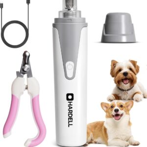 HARDELL Dog Nail Grinder, Super Quiet Dog Nail Trimmers with 2 LED Lights & 3 Grinding Ports, USB Rechargeable and Cordless Safety Dog Nail Clippers Kit for Small Medium Dogs/Cats & Puppy