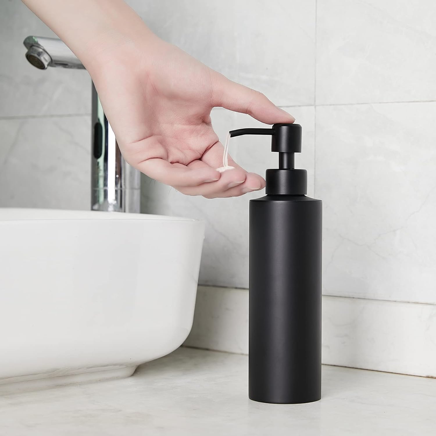 Soap Dispenser, Matte Black with Funnel and Non-Slip Coaster 304 Stainless Steel Metal Pump Hand Sanitizer Bottle for Bathroom, and Kitchen (12oz/350ml) - Image 4