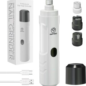 Dog Nail Grinder with 2 LED Light,3-Speed Rechargeable Dog Nail Trimmer, Upgraded Powerful Electric Dog Toe Nail File Quiet Painless, Paws Grooming for Small Medium Large Dogs Cats-White