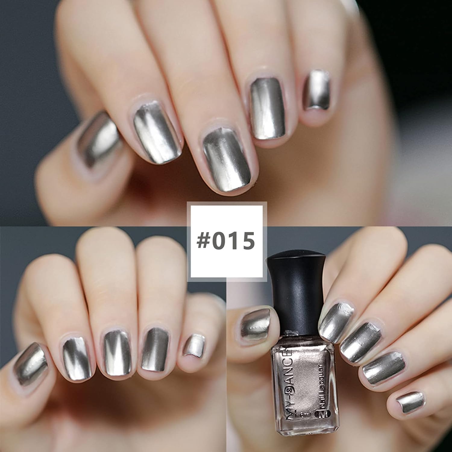 3 Colors Mirror Metallic Nail Polish Set, Metallic Chrome Quick Dry Nail Art Polish - Bright and Shiny Finish, Long-Lasting Mirror Shine Effect 6 ml/Bottle -#B - Image 4