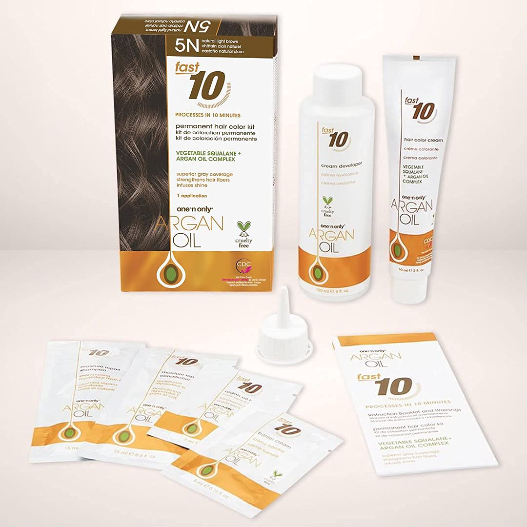 One n Only Argan Oil Fast 10 Permanent Hair Color Kit - 5N Natural Light Brown Hair Color Unisex 1 Pc - Image 6