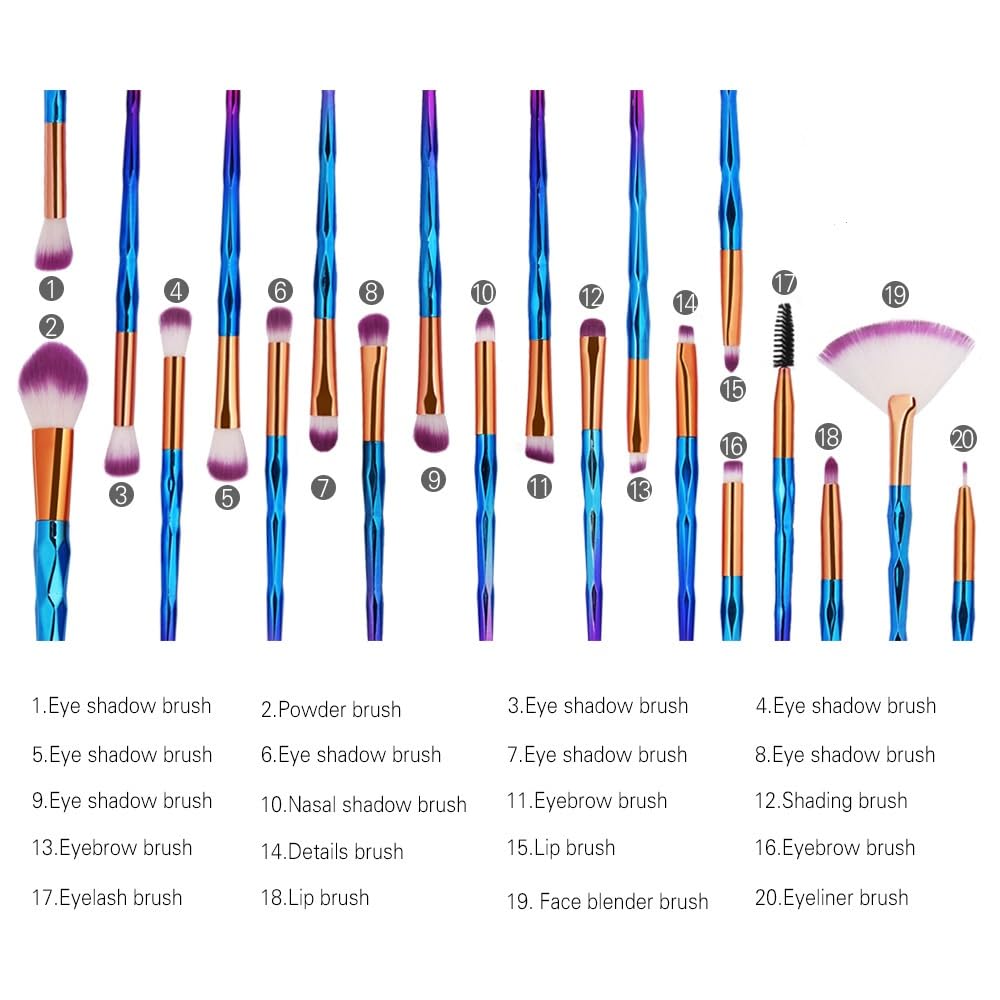KOLIGHT Pack of 20pcs Cosmetic Eye Shadow Sponge Eyeliner Eyebrow Lip Nose Foundation Powder Makeup Brushes Sets (purple) - Image 4