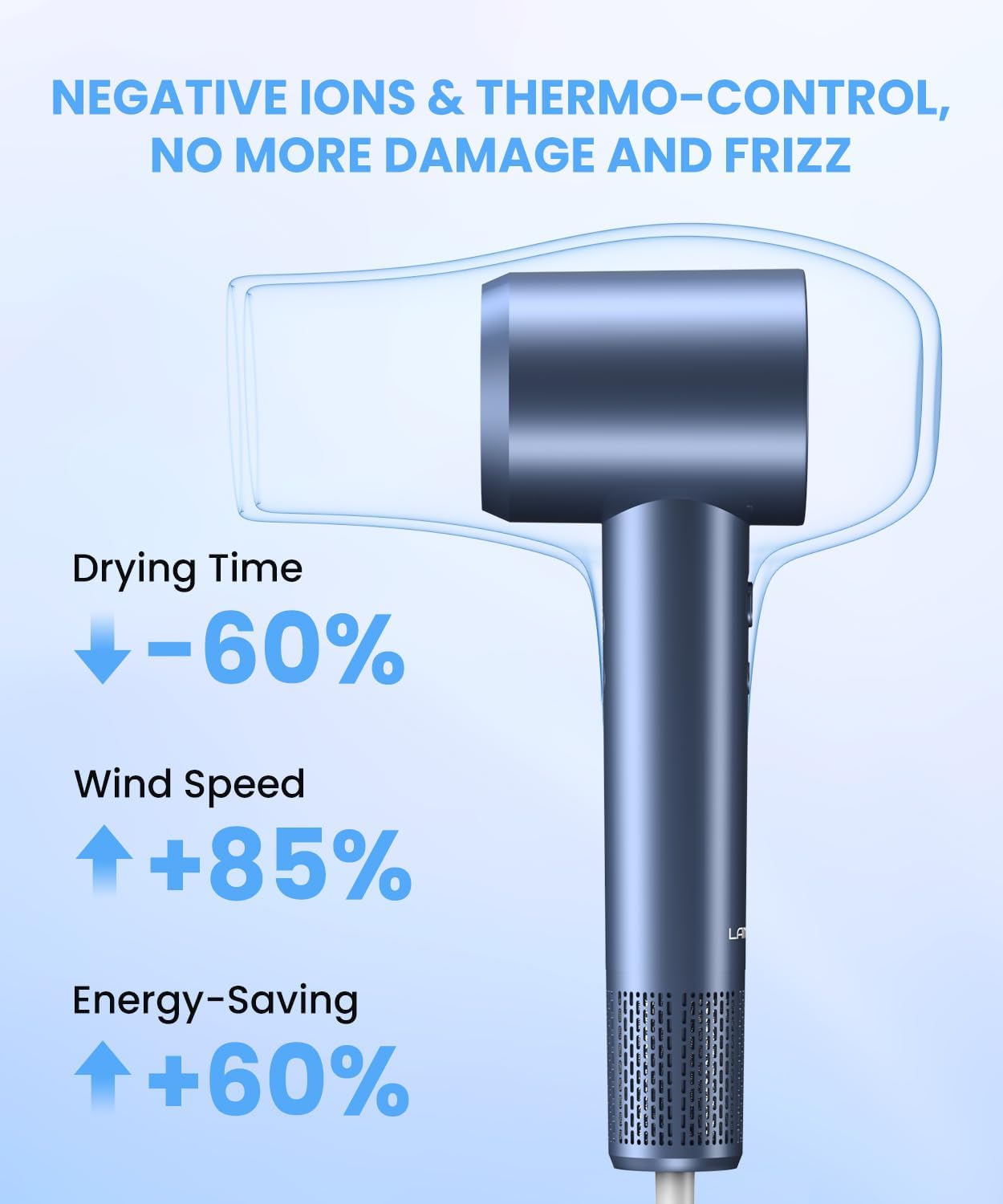 Hair Dryer, Ionic Blow Dryer, Professional High-Speed Hairdryer with 150,000 RPM Motor for Fast Drying, 5 Temps/3 Speeds Lightweight Hairdryer with Magnetic Nozzle for Home Travel Women Man - Image 7
