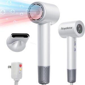 Hair Dryer, 180000 RPM Professional High Speed Blow Dryer Negative Ionic Care Hair Dryer for Fast Drying, Low Noise, HD Display Hairdryer for Curly Straightener, Thermo-Control Hairdryer with Nozzle