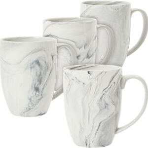 Juvale Set of 4 Grey Marble Ceramic Mugs for Coffee, Hot Cocoa, Tea (16oz) - Coffee Mugs Set of 4 - Marble Cup