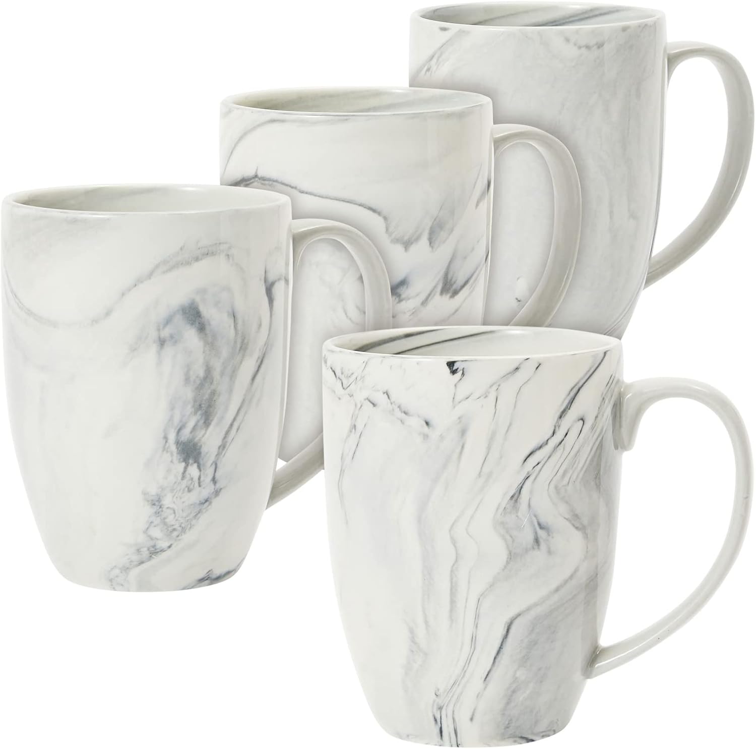 Juvale Set of 4 Grey Marble Ceramic Mugs for Coffee, Hot Cocoa, Tea (16oz) - Coffee Mugs Set of 4 - Marble Cup