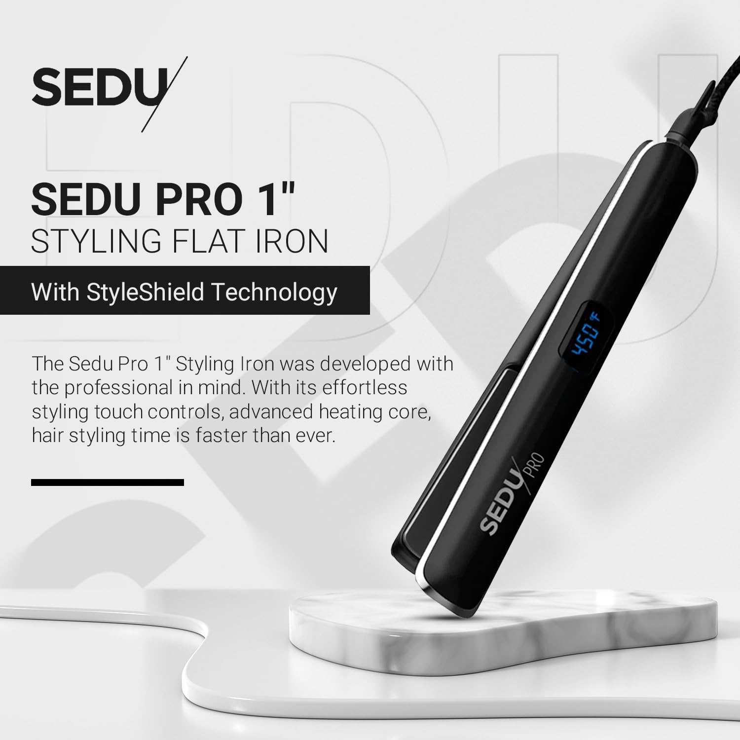 Sedu Pro 1’’ Styling Flat Iron with StyleShield Technology for Professional Salon and Home Use, Digital Temperature Display, Titanium Heating Core - Black - Image 2