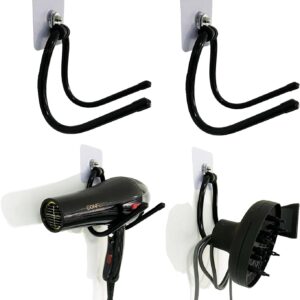 Universal Hair Dryer Holder, Blow Dryer Hanger Hook Wall Mount for Hair Dryer, Towels, Flat Iron,Hair Straightener &Cord Organizer for Cabinet Bathroom - Self Adhesive/Drilling - 2 Pack
