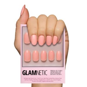 Glamnetic Press On Nails - Peach Coral | Short Round Orange, Glossy Pastel Peach Fake Nails, Reusable Spring Nails | 15 Sizes - 30 Nail Kit with Glue