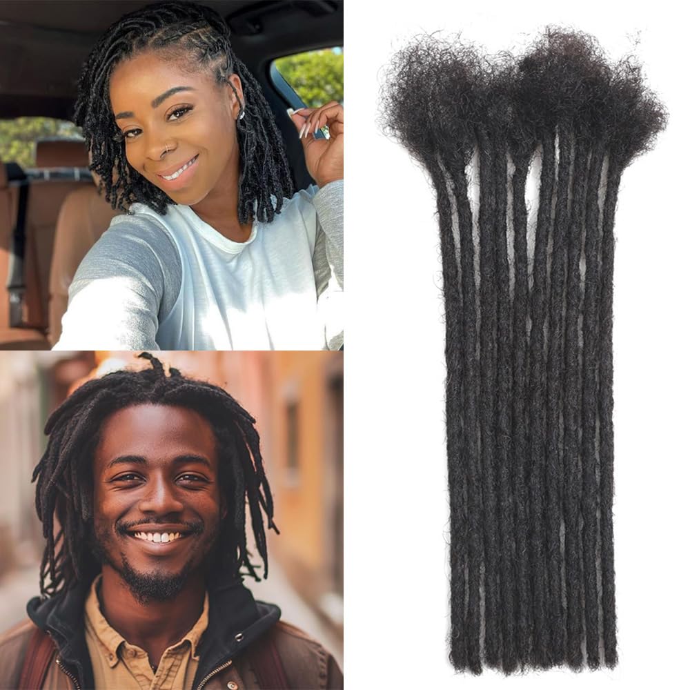 Dreadlock Extensions Human Hair 10-100 Strands 100% Full Handmade Permanent Loc Extension Human Hair for Women/Men/Kids Can Be Dyed Bleached Curled Twisted (0.6cm 1B, 6 inch 10 Strands)