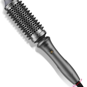 TYMO Thermal Brush Curling Brush - STYLUX 1.7 Inch Blowout Volumizer with Flexi-Fit for Hair Straightening, Heated Round Styler Tool, Hair Straightener and Curler 2 in 1, Dual Voltage, Metallic Gray