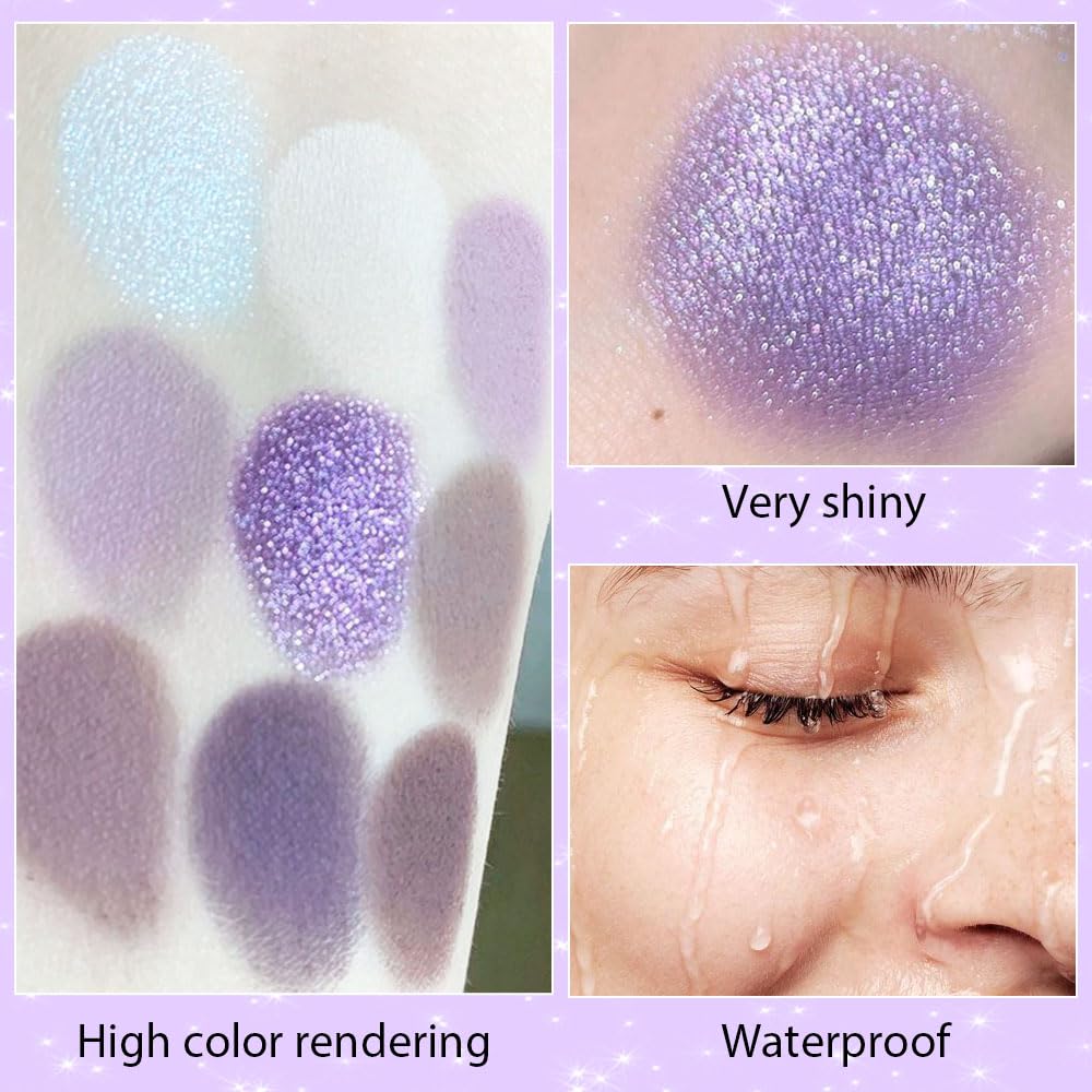 9 Color Matte Shimmer Eyeshadow Palette Purple Silver White Tan Grape High Pigment Brown - Image 4
