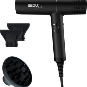 Sedu Icon Hair Dryer | Professional Ionic Technology | Ultra-Lightweight & Powerful 1875W | Reduces Frizz, Enhances Shine | Includes 2 Concentrator Nozzles & Diffuser