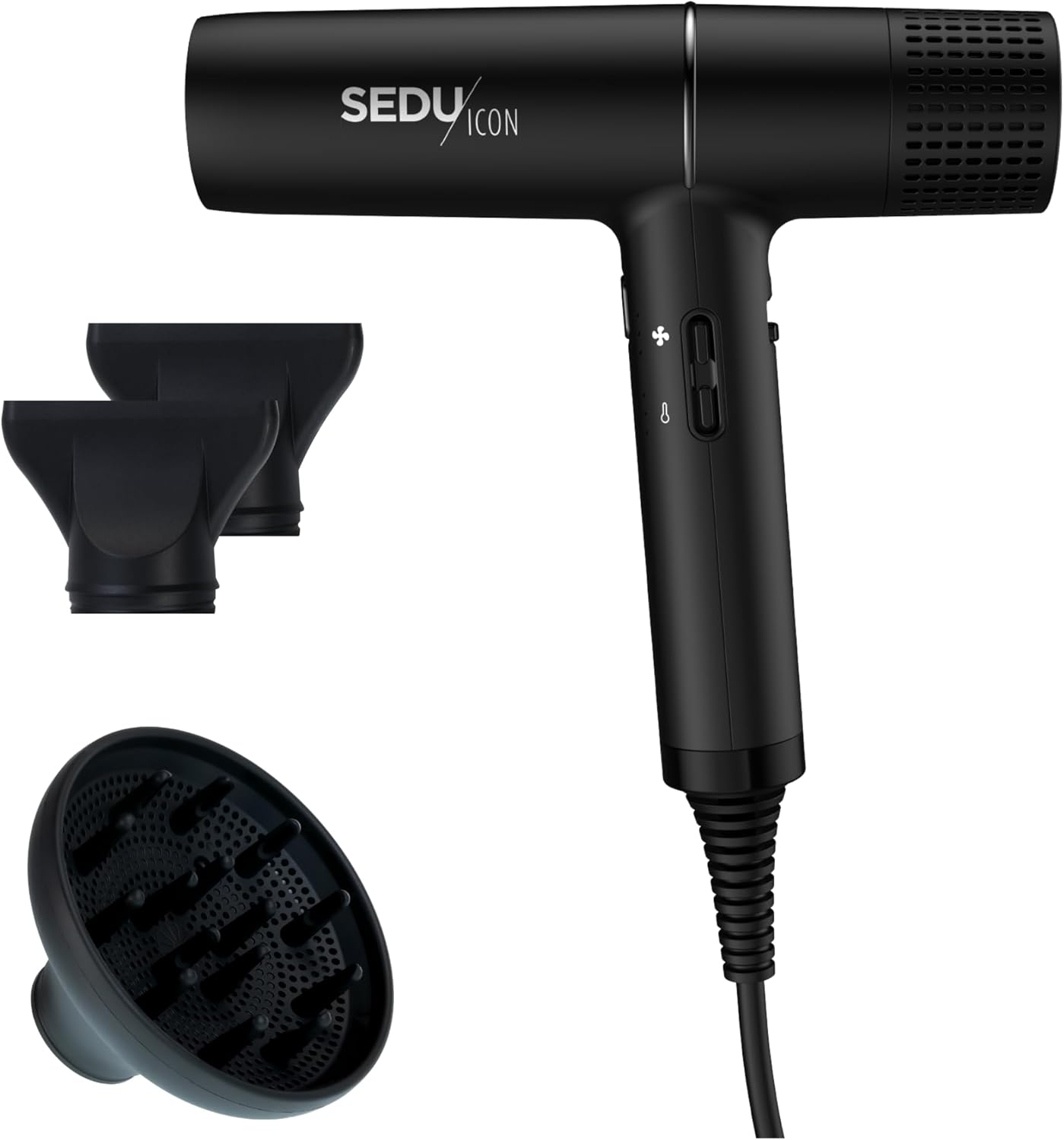 Sedu Icon Hair Dryer | Professional Ionic Technology | Ultra-Lightweight & Powerful 1875W | Reduces Frizz, Enhances Shine | Includes 2 Concentrator Nozzles & Diffuser