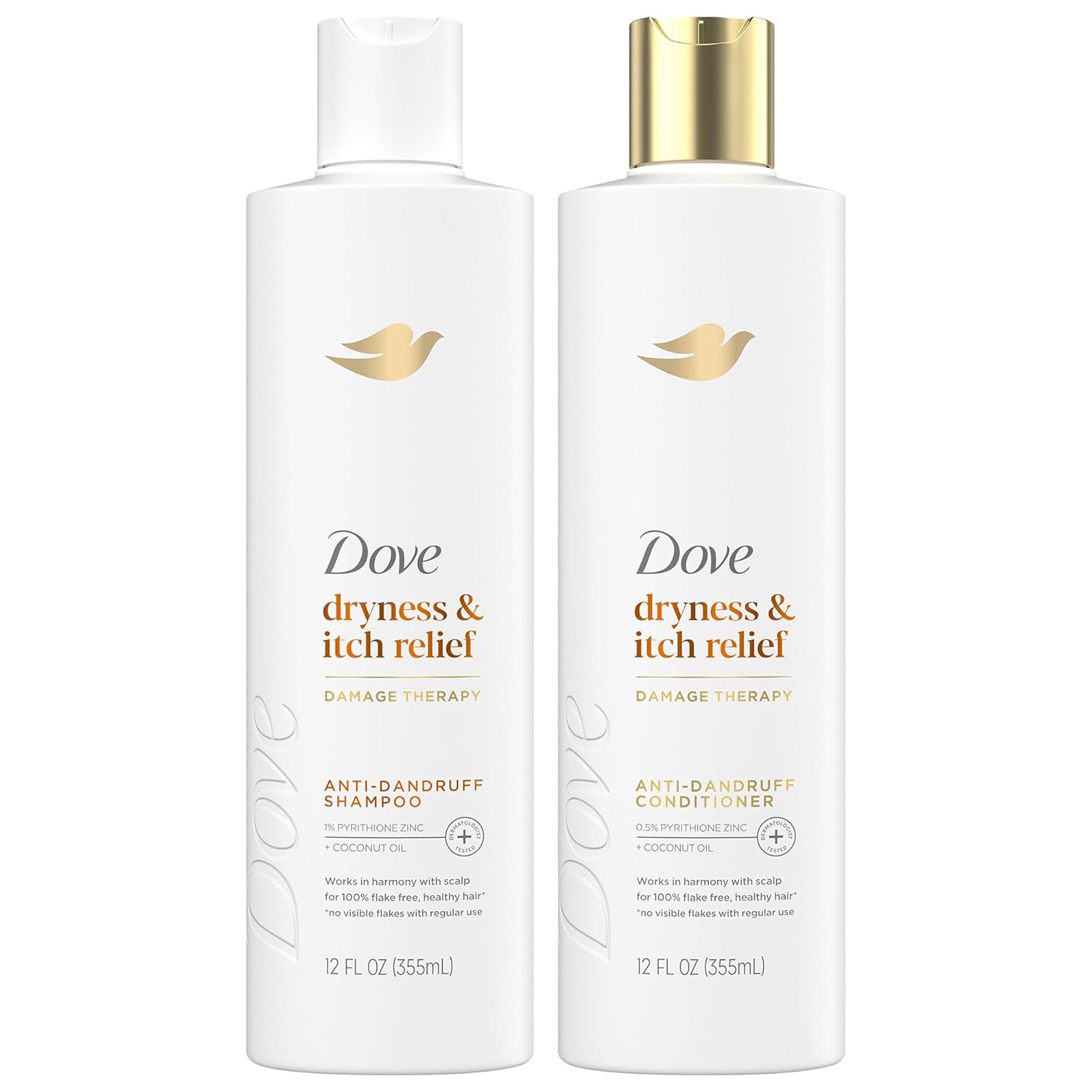 Dove Shampoo and Conditioner Set - DermaCare Scalp Dryness & Itch Relief, Pyrithione Zinc Shampoo and Conditioner, Anti-Dandruff, Anti-Frizz, Smoothing Hair Care, 12 Oz (2 Piece Set)