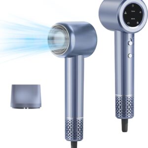 Hair Dryer, Professional High Speed Ionic Blow Dryer for Fast Drying, Powerful 1400W Hairdryer 3Temps /2Speeds, Low Noise Thermo-Control Hairdryer with Nozzle, No Heat Damage, Silver