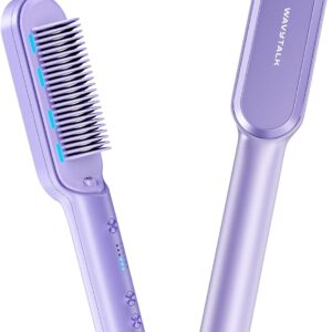 Wavytalk Hair Straightener Brush, Sleek Sweep Ionic Straightening Brush with 6 Temperature Adjust, Anti-Scald Ceramic Straightening Comb Fast Heating for Home Salon, Dual Voltage, Purple.