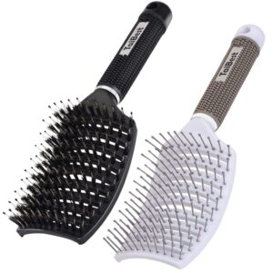 Boar Bristle Hair Brush Set - Dry/Wet Hair Brushes Detangler for Fine, Thick, Curly Hair - Curved and Vented Hair Brush for Women, Men or Kids