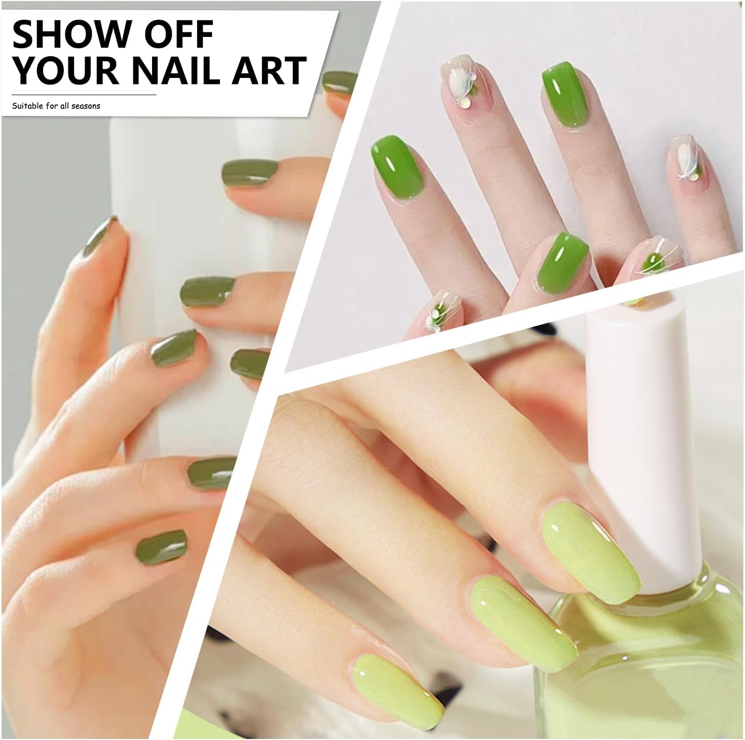SILPECWEE 12 Sheets Green Nail Polish Stickers Full Wraps Bright Solid Color Gel Strips Self Adhesive Fingernail Sticker for Women With Nail File - Image 4