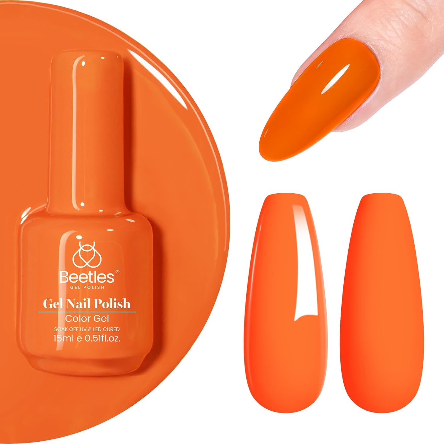 Beetles Orange Gel Nail Polish Tammy Tangerine Bright Neon Yellow Orange Gel Polish Color Soak Off UV LED Nail Lamp Gel Polish .51 fl.Oz/Each 15 ml/Each