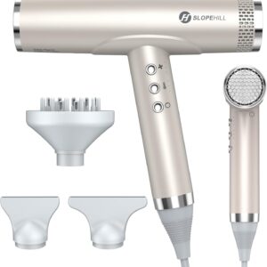 slopehill Professional Hair Dryer with Diffuser, Ionic Hair Dryer,Lightweight Compact Powerful & Fast Salon Blow Dryer with High Speed Brushless Motor, Travel Hairdryer, Women & Men (Ceramic, Stone)