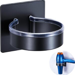 Hair Dryer Holder Wall Mount, Stainless Steel Blow Dryer Holder Wall, Adhesive Black Hair Dryer Hanger, Blow Dryer Organizer, Hair Tools Organizer Storage for Bathroom Salon Barber Shop Hotel