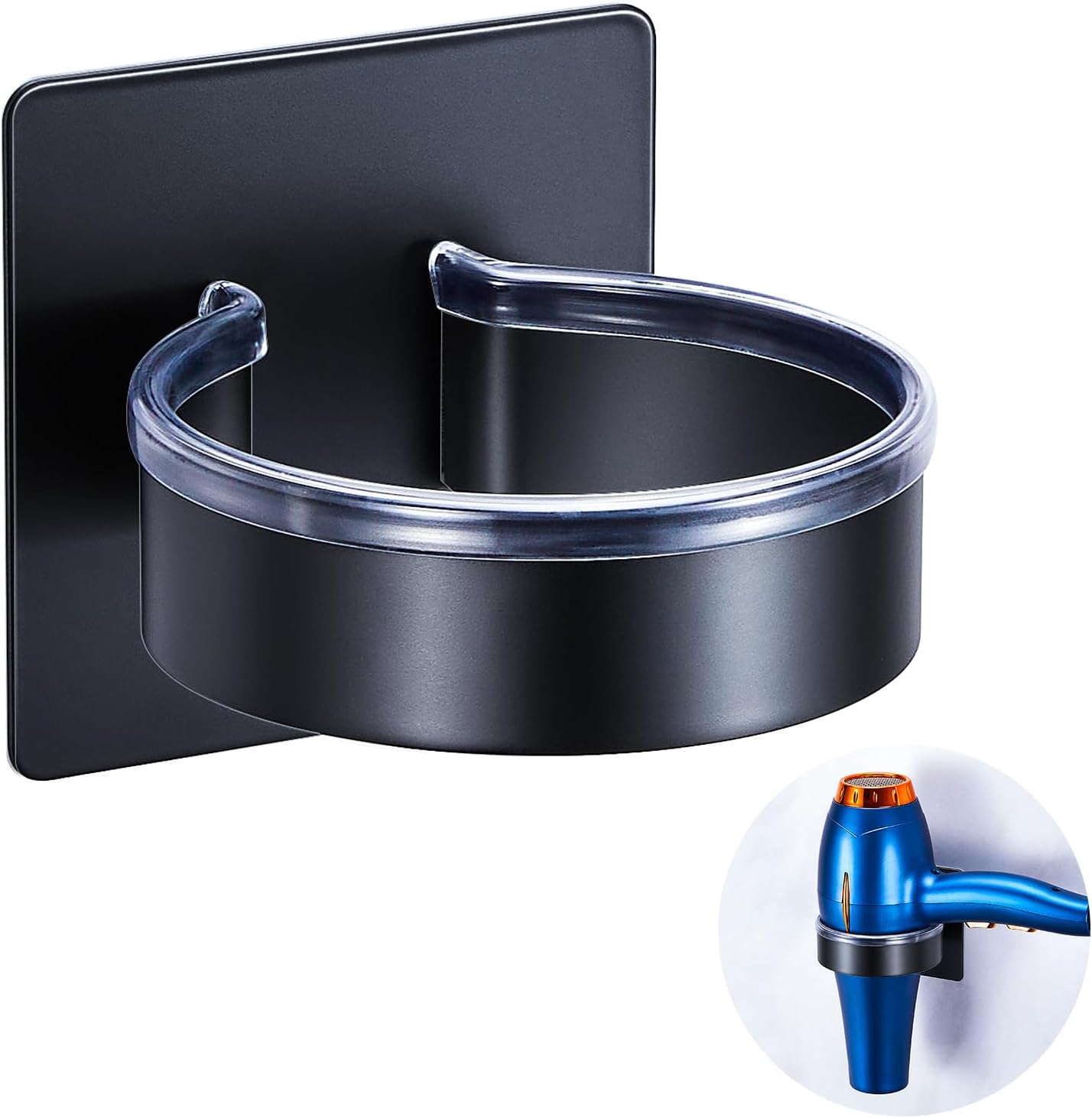 Hair Dryer Holder Wall Mount, Stainless Steel Blow Dryer Holder Wall, Adhesive Black Hair Dryer Hanger, Blow Dryer Organizer, Hair Tools Organizer Storage for Bathroom Salon Barber Shop Hotel