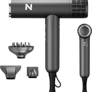 Ionic Salon Hair Dryer with 3 Attachments, 1600W Professional Blow Dryer with 110000RPM High Speed Brushless Motor for Fast Drying, Lightweight, Low Noise, Locking Function, 4 Temps & 3 Speeds