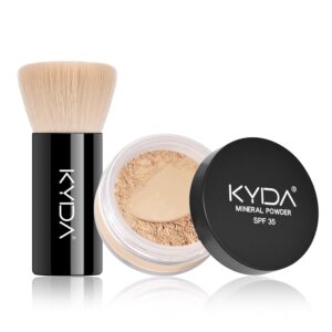 KYDA Mineral Powder Foundation, SPF 35, Lightweight Loose Powder, Skin-improving Mineral Foundation, Buildable Coverage, Natural Glow Base Makeup, 0.28 oz, Fair Light, with Brush