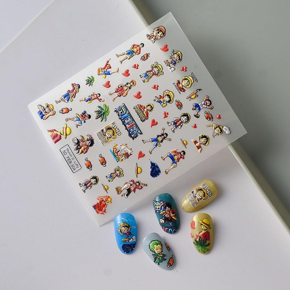 ONE Piece Nail SSTICKER 3D Anime Nail Sticker ONE Piece Nail DECALEmbossed Nail Art Stickers Decals Self Adhesive Nail Sticker Kawaii Design Anime Nail Stickers for Women, Girls, Kids, Gift (Monkey) - Image 5