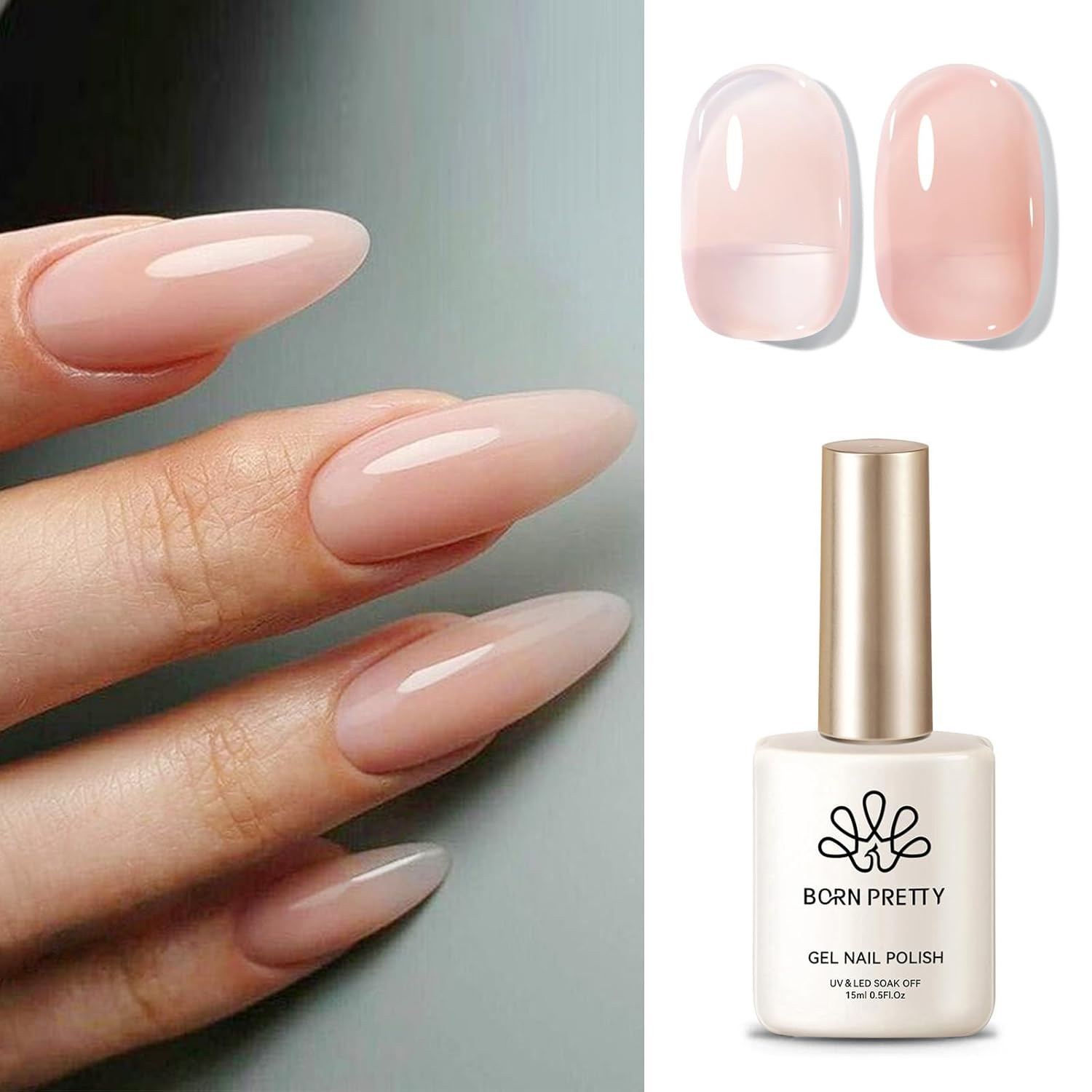 BORN PRETTY Jelly Gel Nail Polish Jelly Nude Gel Polish Sheer Translucent Skin Stone Natural Soak Off Hema-Free Gel Polish Nail Art DIY 15ML