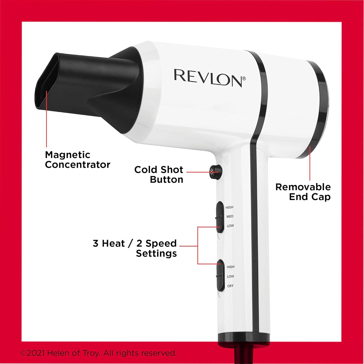 REVLON Crystal C + Ceramic Compact Hair Dryer | 1875W Blow Dryer with Crystal C Technology for Shiny Long-Lasting Shine and Less Frizz | Lightweight (White/Black) - Image 4