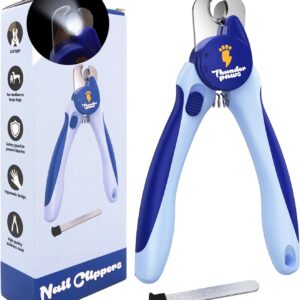 LED Dog Nail Clippers with Light, Trimmers with Protective Guard, Quick Sensor, Safety Lock and Nail File - Suitable for Large and Small Dogs & Cats (Blue, LED)