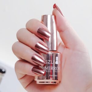 Champagne Gold Nail Polish Metallic Mirror Effect Metal Long-Lasting Quick Dry Nail Lacquers, Shiny Chrome DIY Manicure (2#, 18ml)