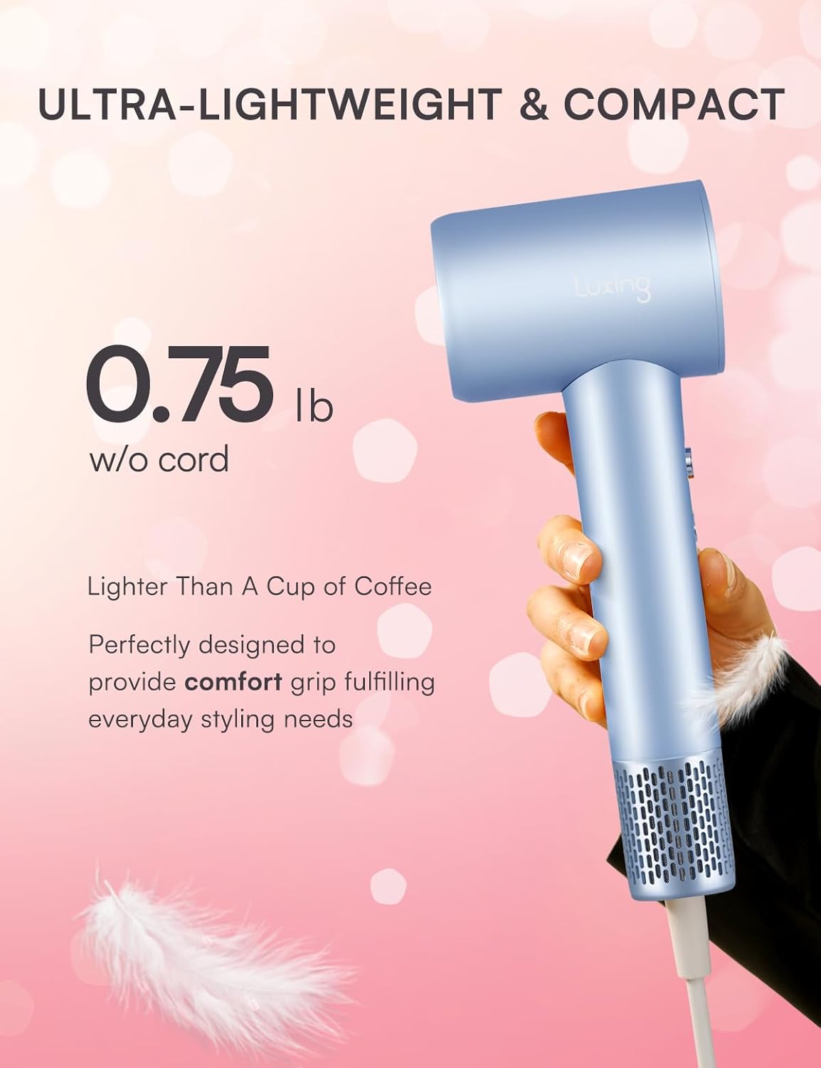 Professional Hair Dryer with Diffuser, TurboLux 1500W High-Speed Blow Dryer for Fast Drying, Lightweight, Ultra-Quiet, Diffuser Hair Dryer with 110000 RPM Brushless Motor (Steel Blue) - Image 3