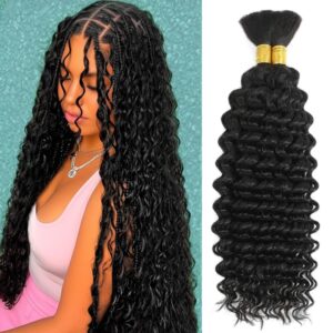 Human Braiding Hair for Boho Braids Curly Boho Hair for Braiding Knotless Deep Wave Bulk Bohemian 100% Human Hair for Micro Braiding Wet and Wavy No Weft 2 Bundles Natural Color 18 Inch