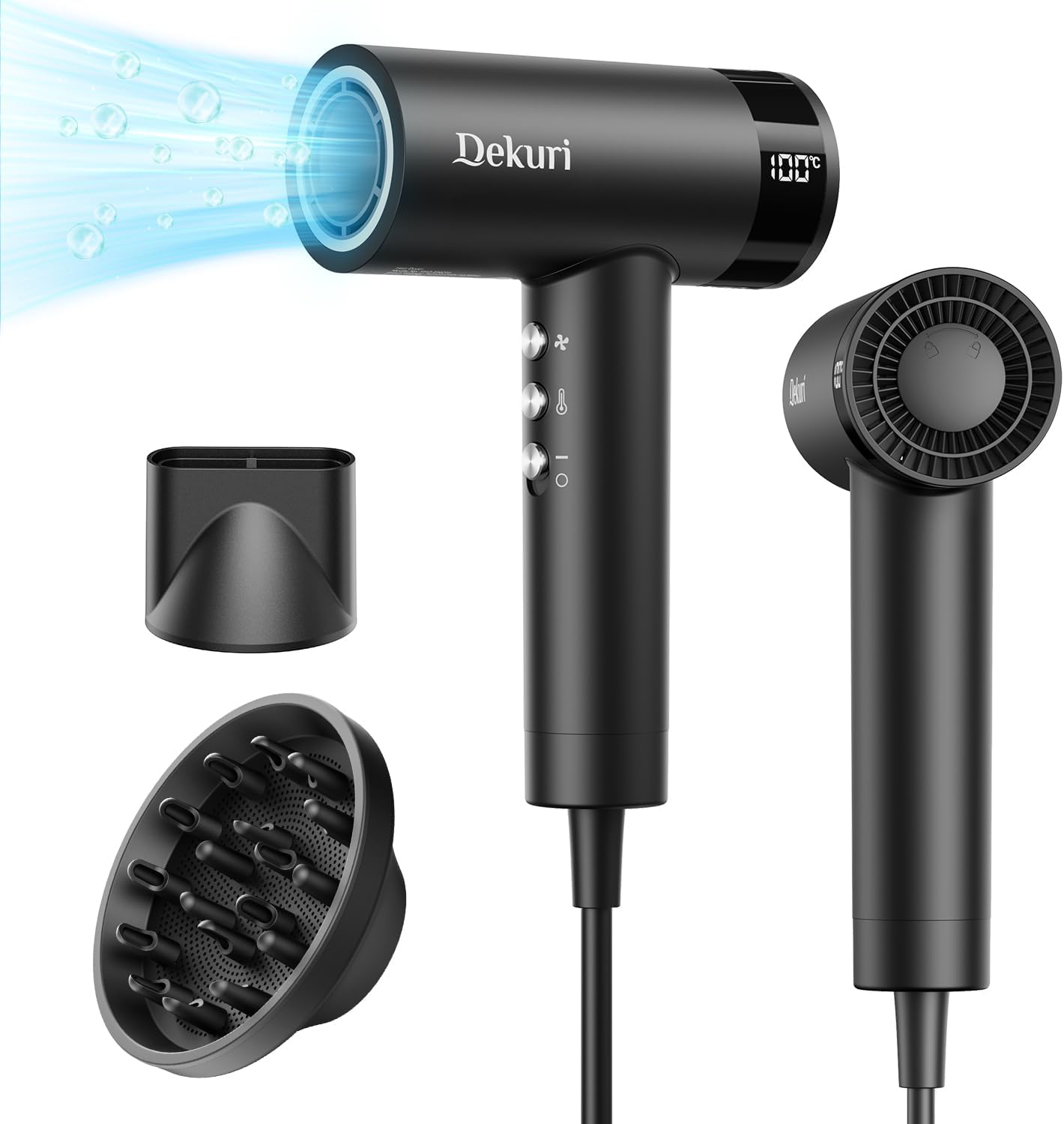 Hair Dryer, 110,000 RPM High-Speed Fast Drying Blow Dryer, 200 Million Ionic Lightweight Hairdryer with Diffuser, Magnetic Nozzle, 4 Temps & 2 Speeds, Low Noise for Women & Men, Black