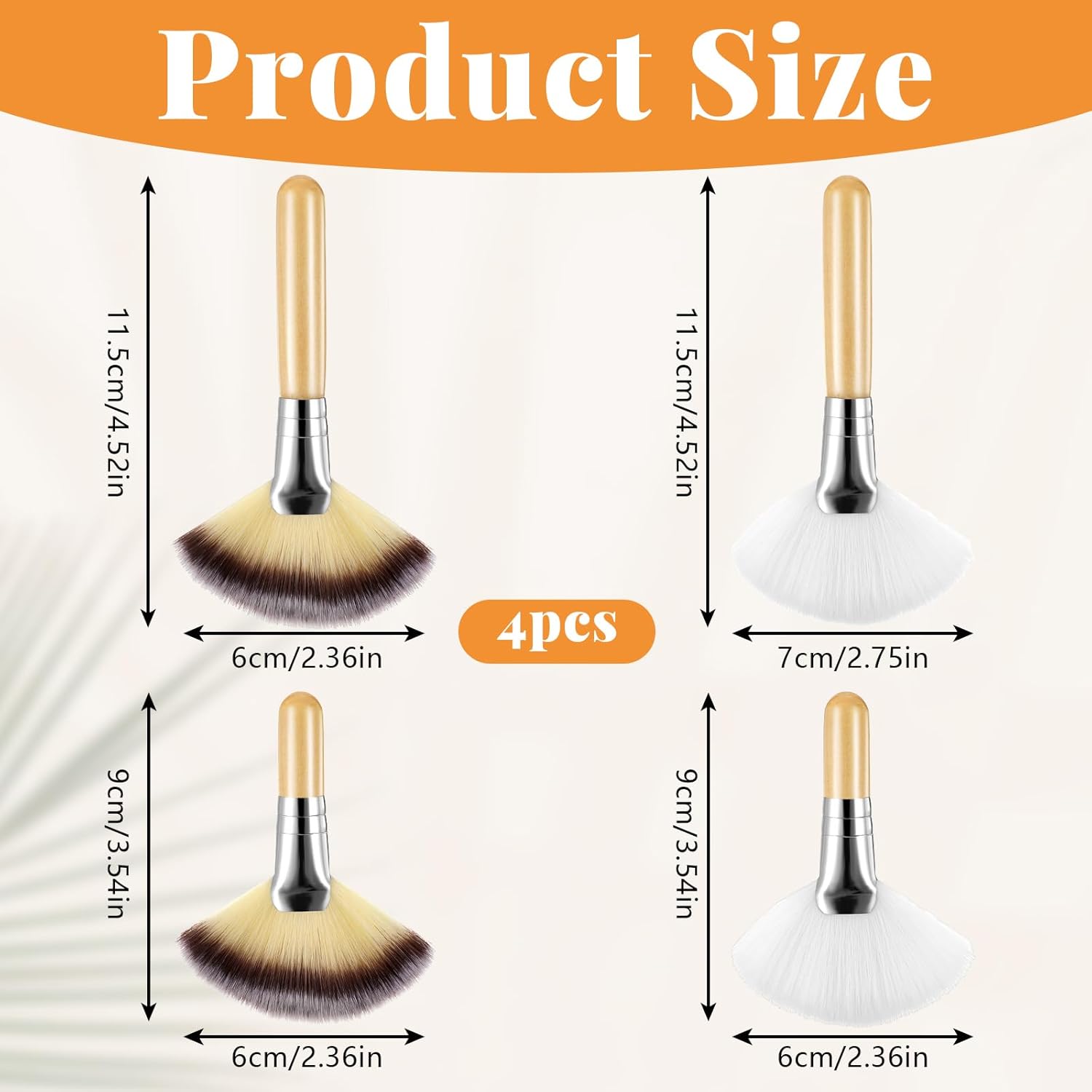 4 Pieces Facial Fan Brush Soft Synthetic Fibers Makeup Brush with Wooden Handle Blush Powder Cosmetic Applicator for Blending Face Highlighting Eyeshadow Buffing Portable Cosmetic Tool - Image 2