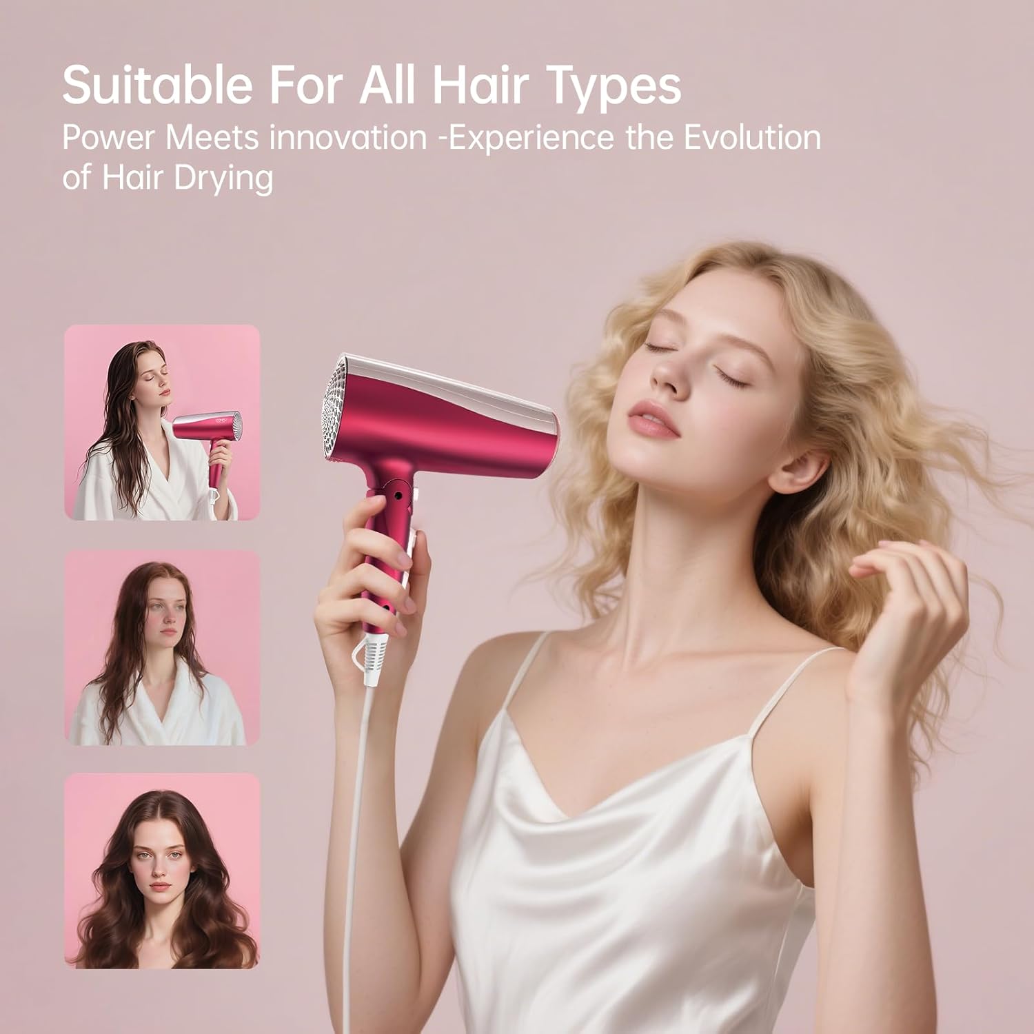 CONFU Professional 1875W Hair Dryer, Foldable Blow Dryers Ceramic Tourmaline Hair Dryer, Fast Drying Hairdryer with Concentrator, 2 Speed and 3 Heat Setting for Curly and Straight Hair - Image 4