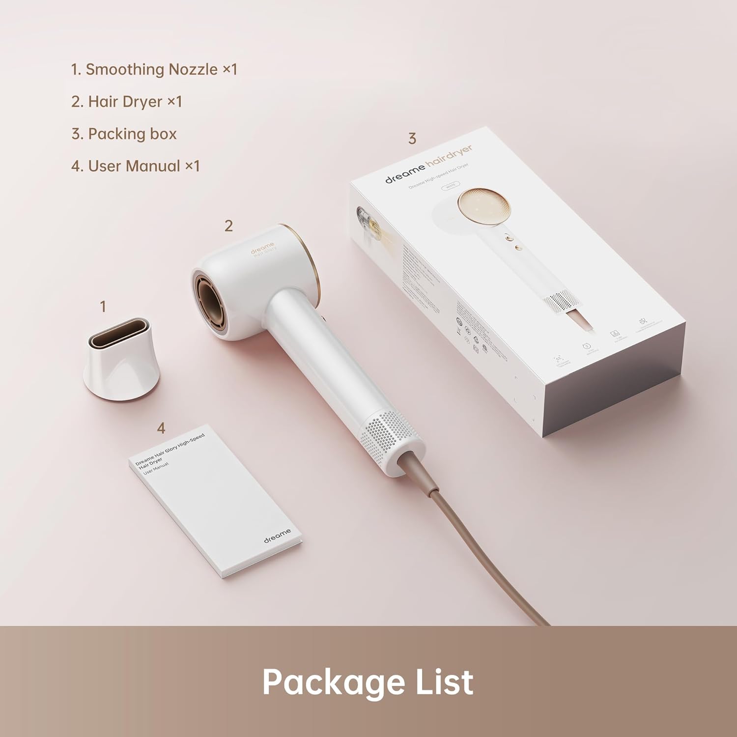 Dreame Glory Hair Dryer – Powerful Fast Drying, High-Speed 110,000 RPM Motor, 300M Anions for Shiny Hair, 4 Temp Settings, Ultra Lightweight, Quiet, Portable & Compact for Home & Travel, White - Image 6