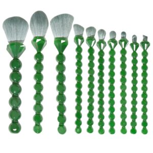 COSHINE Unique Diamond and Pearl Design Makeup Brush Set, 10pcs Cute and Full Complete Powder, Concealer, Blush, Eye Shadow Cosmetic Brushes Kit (GREEN)