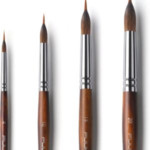 Watercolor Brushes Professional, Fuumuui 4Pcs Extended Needle Point Brushes Synthetic Extra Long Pinhead Brush with Sable Body for Fine Detailing - Watercolor Acrylic Gouache Inks Painting
