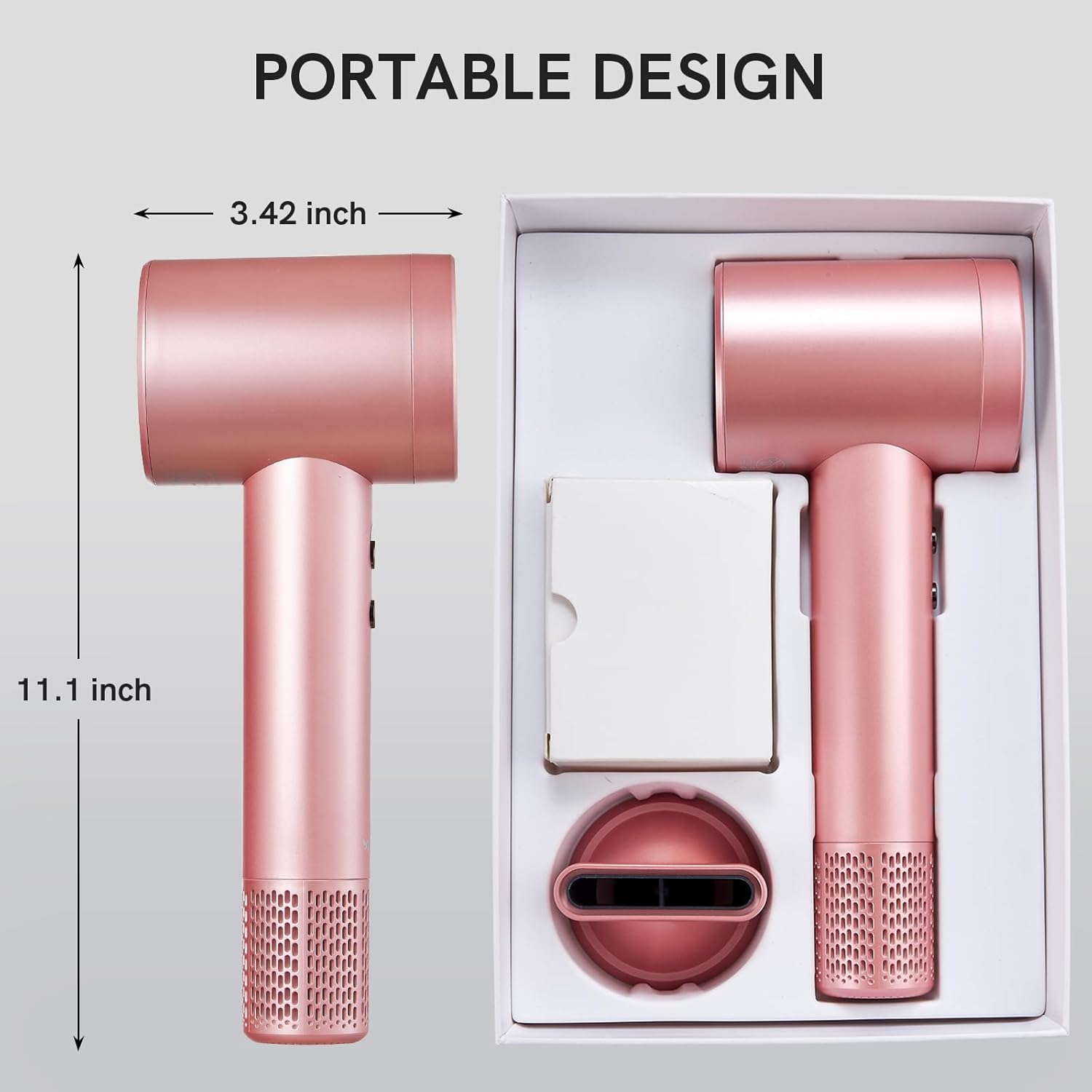 Cordless Ionic Hair Dryer with Digital Screen, 4 Mode Charging Blow Dryer with Magnetic Nozzle, Travel Hair Dryer for Women Kids Outdoor Camping Beaches (Pink) - Image 7