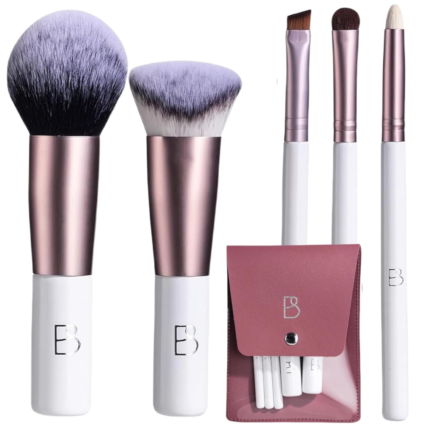 BS-MALL Travel Makeup Brushes Premium Synthetic Foundation Powder Concealers Eye Shadows 5 PCS with Storage Bag