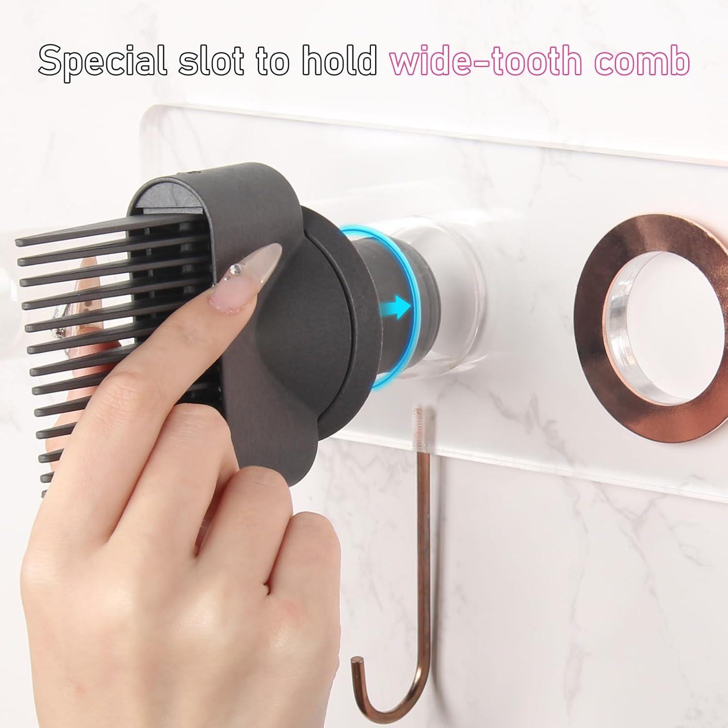 Wall Mount Hair Dryer Holder Compatible with Dyson Supersonic, Hair dryer holder, Acrylic Attachments Organizer with Hooks for Accessories Nozzles, Wide-Tooth Comb, Diffuser (Transparent) - Image 3